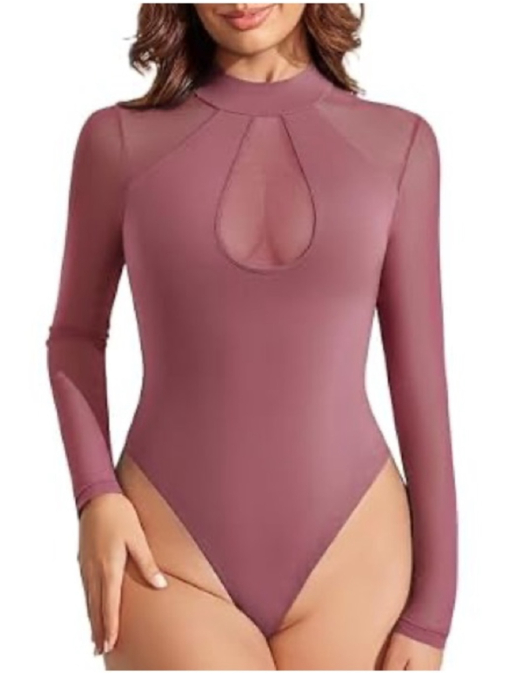 NWT Avidlove Long Sleeve Mesh Top Mock Neck Thong Bodysuit